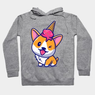 Cute Corgi Dog With Ice Cream On Head Cartoon Hoodie